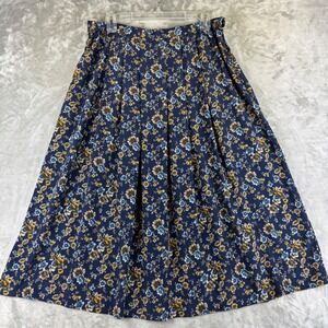 Leslie Fay Floral Midi Skirt Womens 16 Blue Gold Pleated Vintage‎ (1411)
